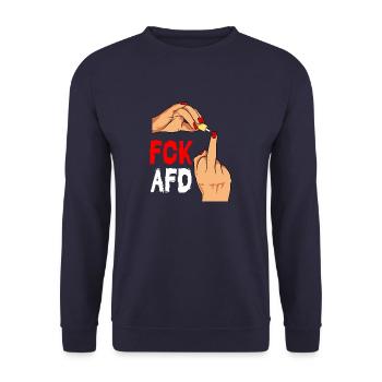 FCK AFD Design Against Racism Fascism - Unisex Sweatshirt - navy - Front - Alina (178cm) & Michal (187cm)