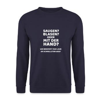Wie Bekommt Man Laub Am Schnellsten Weg? - Unisex Pullover - Navy - Vorne - Alina (178cm) & Michal (187cm)