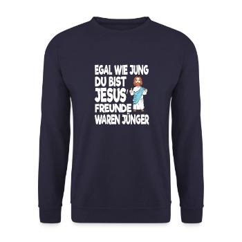 Lustiges Jesus Geschenk Egal Wie Alt Du Bist Jesus - Unisex Pullover - Navy - Vorne - Alina (178cm) & Michal (187cm)