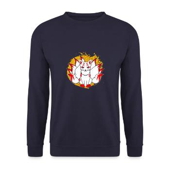 Kitsune Kami Inari Kawaii Maske Japanischer Fuchs - Unisex Pullover - Navy - Vorne - Alina (178cm) & Michal (187cm)