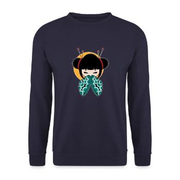 Jolie geisha japonaise avec thé essentiel de bijoux - Sweat-shirt Unisexe - marine - Devant - Alina (178cm) & Michal (187cm)