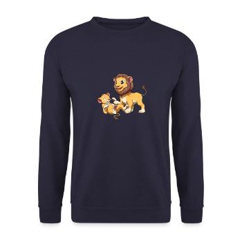 Großer Bruder Löwe - Unisex Pullover - Navy - Vorne - Alina (178cm) & Michal (187cm)