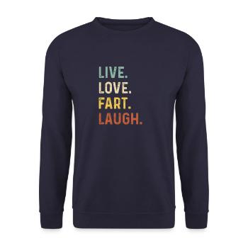 Live Liebe Furz lachen Retro Vintage lustiges Geschenk - Unisex Pullover - Navy - Vorne - Alina (178cm) & Michal (187cm)