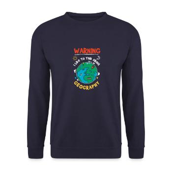 Lustiges Geografie Reisefan Geschenk - Unisex Pullover - Navy - Vorne - Alina (178cm) & Michal (187cm)