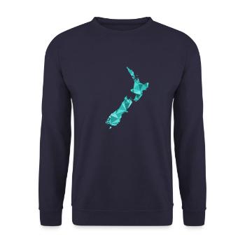Neuseeland Karte im Polygonstil - Unisex Pullover - Navy - Vorne - Alina (178cm) & Michal (187cm)
