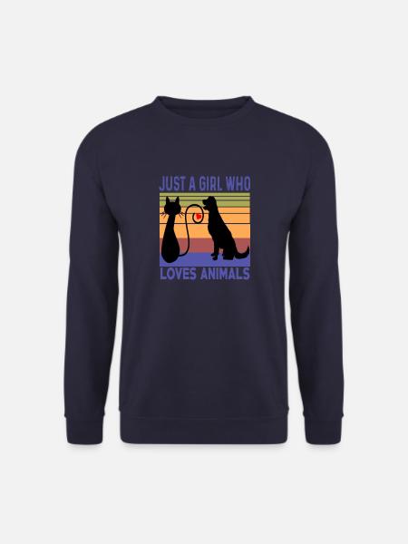 Nur ein Mädchen, das Tiere liebt Hund Katze Retro Vintag - Unisex Pullover - Navy