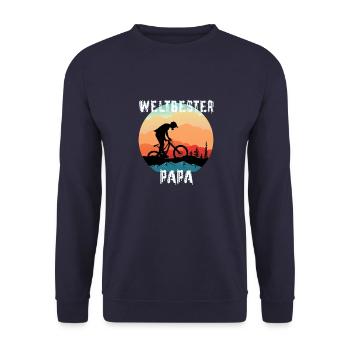 Mountainbike Weltbester Papa Vintage Motor Papa - Unisex Pullover - Navy - Vorne - Alina (178cm) & Michal (187cm)