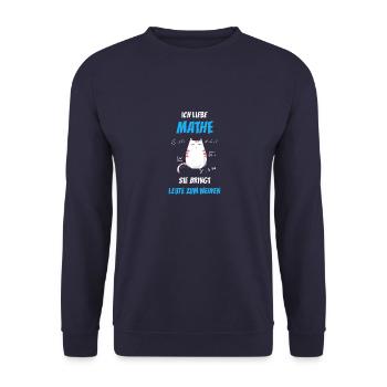 Mathe Katze Mathematik Kater Geschenkidee - Unisex Pullover - Navy - Vorne - Alina (178cm) & Michal (187cm)