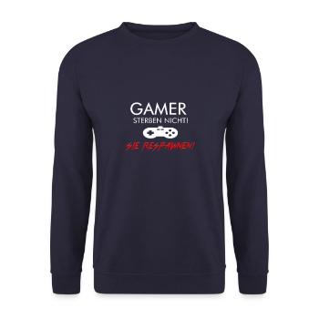 GAMER STERBEN NICHT! SIE RESPAWNEN! - Unisex Pullover - Navy - Vorne - Alina (178cm) & Michal (187cm)