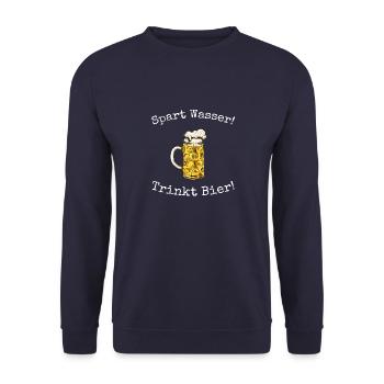 Spart Wasser! Trinkt Bier! - Unisex Pullover - Navy - Vorne - Alina (178cm) & Michal (187cm)
