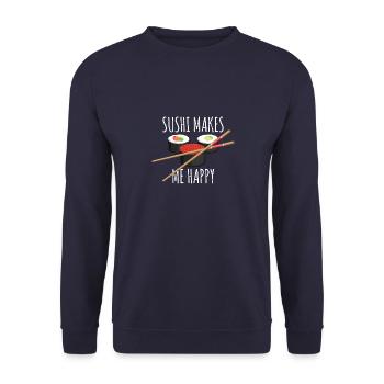 Sushi Makes Me Happy Japanese Asia Food Gift - Unisex Pullover - Navy - Vorne - Alina (178cm) & Michal (187cm)