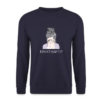 Katastrophe Frauen Vintage Retro Ernsthaft - Unisex Pullover - Navy - Vorne - Alina (178cm) & Michal (187cm)