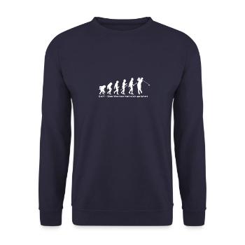 Golfer Evolution - Golf Geschenk - Unisex Pullover - Navy - Vorne - Alina (178cm) & Michal (187cm)