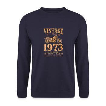 Vintage 1973 Motorrad Retro Jahrgang Geschenk - Unisex Pullover - Navy - Vorne - Alina (178cm) & Michal (187cm)