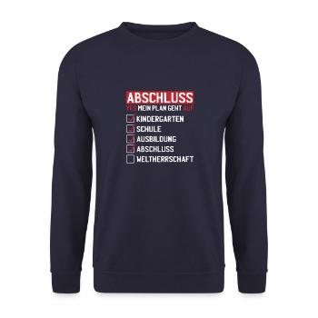 Abschluss Master Bachelor Studium Geschenk Spruch - Unisex Pullover - Navy - Vorne - Alina (178cm) & Michal (187cm)