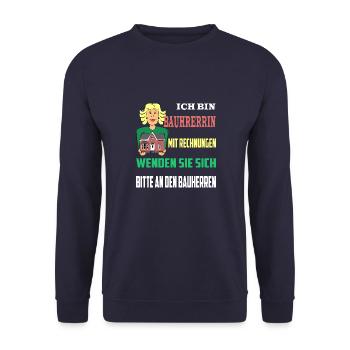 Bauherrin Rechnungen an den Bauherr - Unisex Pullover - Navy - Vorne - Alina (178cm) & Michal (187cm)