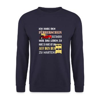 Führerschein bestanden - Unisex Pullover - Navy - Vorne - Alina (178cm) & Michal (187cm)
