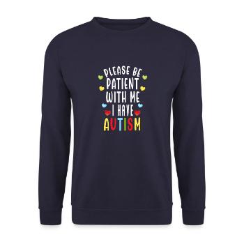 Autismus Bewusstsein Bitte geduldig mit mir habe ich - Unisex Pullover - Navy - Vorne - Alina (178cm) & Michal (187cm)