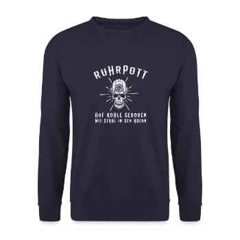 Ruhrpott Kohle Spruch, Totenkopf, Skull Geschenk - Unisex Pullover - Navy - Vorne - Alina (178cm) & Michal (187cm)