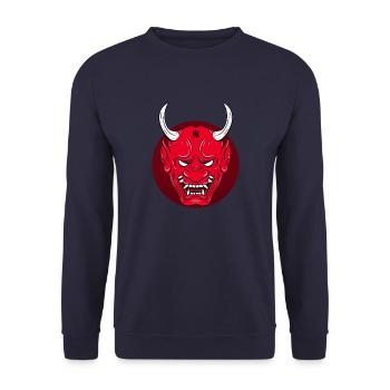 Oni, der japanische Dämon - Unisex Pullover - Navy - Vorne - Alina (178cm) & Michal (187cm)