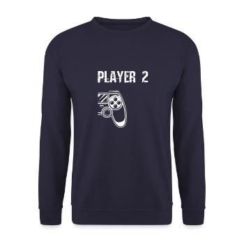 Player 1 2 Gaming Gamer Zocken Controller Geschenk - Unisex Pullover - Navy - Vorne - Alina (178cm) & Michal (187cm)