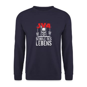 lustig Knast Gefängnis, JVA Insasse, Geschenkidee - Unisex Pullover - Navy - Vorne - Alina (178cm) & Michal (187cm)