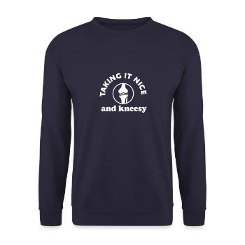 Knee Replacement Gift Design Kneesy - Unisex Sweatshirt - navy - Front - Alina (178cm) & Michal (187cm)