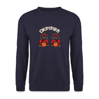 Okinawa Shisa Hunde - Unisex Pullover - Navy - Vorne - Alina (178cm) & Michal (187cm)