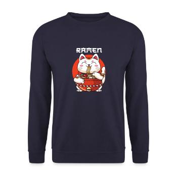 Ramen Maneki Neko - Unisex Pullover - Navy - Vorne - Alina (178cm) & Michal (187cm)
