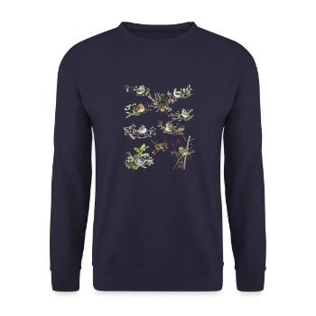 Gartenvögel Amsel Meise Zaunkönig Spatz Stieglitz - Unisex Pullover - Navy - Vorne - Alina (178cm) & Michal (187cm)