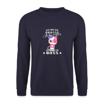 Ich bin die große Schwester somit der Boss - Unisex Pullover - Navy - Vorne - Alina (178cm) & Michal (187cm)