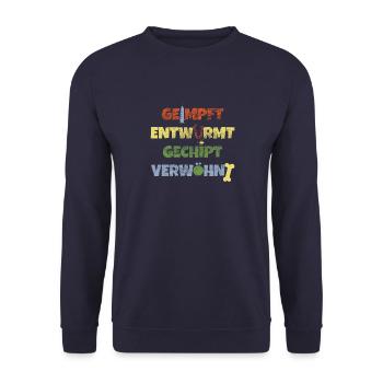 geimpft entwurmt gechipt verwöhnt Vierbeiner Liebe - Unisex Pullover - Navy - Vorne - Alina (178cm) & Michal (187cm)
