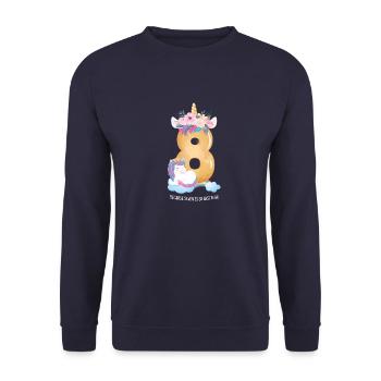8th Birthday Unicorn Girl Saying Gift - Unisex Sweatshirt - navy - Front - Alina (178cm) & Michal (187cm)
