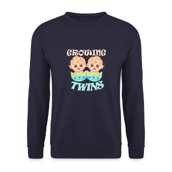 Twins Pregnant Mom Growing Up Baby Gift - Unisex Sweatshirt - navy - Front - Alina (178cm) & Michal (187cm)