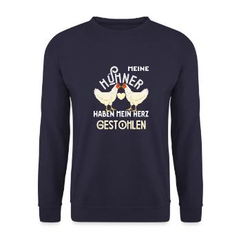 Hühnerstall Hühner Henne Bauer Geschenk - Unisex Pullover - Navy - Vorne - Alina (178cm) & Michal (187cm)