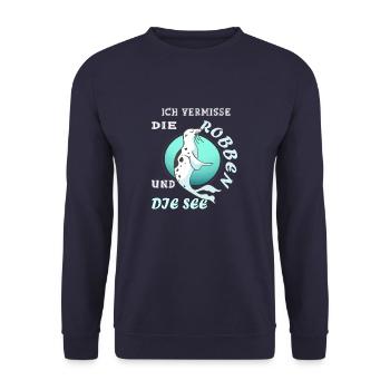 Robbe Nordsee Seerobbe Geschenk - Unisex Pullover - Navy - Vorne - Alina (178cm) & Michal (187cm)