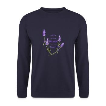 Lavande fleurs image avec inscription - Sweat-shirt Unisexe - marine - Devant - Alina (178cm) & Michal (187cm)