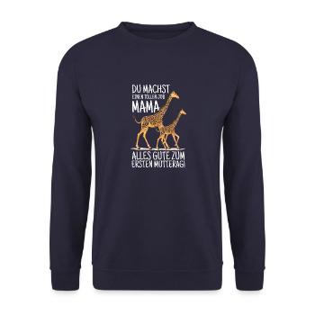 Muttertag Mutter Mummy Giraffe Spruch Geschenk - Unisex Pullover - Navy - Vorne - Alina (178cm) & Michal (187cm)