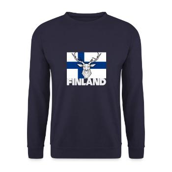 Helsinki Finland Souvenir Reindeer Gift - Unisex Sweatshirt - navy - Front - Alina (178cm) & Michal (187cm)