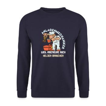Anlagenmechaniker Installateur Heizung SHK helden - Unisex Pullover - Navy - Vorne - Alina (178cm) & Michal (187cm)