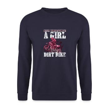 Braap Girl Never Underestimate Motorcycle Lover - Unisex Sweatshirt - navy - Front - Alina (178cm) & Michal (187cm)