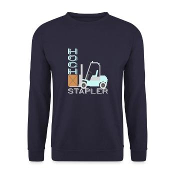 Hochstapler Staplerfahrer Gabelstaplerfahrer Lager - Unisex Pullover - Navy - Vorne - Alina (178cm) & Michal (187cm)