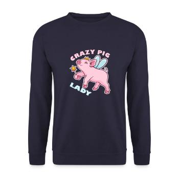 Crazy Pig Lady Pink Piglet Gift - Unisex Sweatshirt - navy - Front - Alina (178cm) & Michal (187cm)