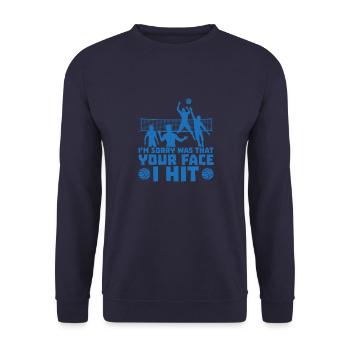 Your face i hit Volleyball Spieler Ball Geschenk - Unisex Pullover - Navy - Vorne - Alina (178cm) & Michal (187cm)