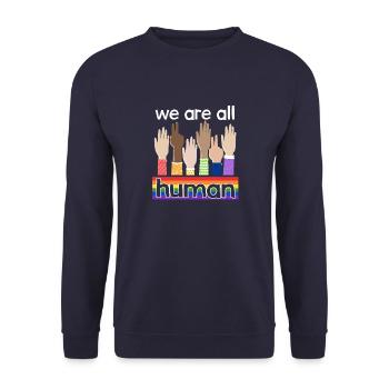LGBTQ Wir sind alle Menschen - Unisex Pullover - Navy - Vorne - Alina (178cm) & Michal (187cm)