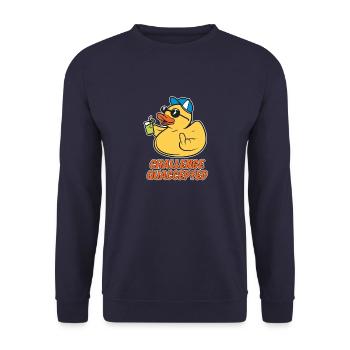 Naughty squeaky duck - challenge accepted - Unisex Sweatshirt - navy - Front - Alina (178cm) & Michal (187cm)
