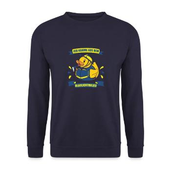 Blaulichtmilieu Retter Badeente - Blaulicht - Unisex Pullover - Navy - Vorne - Alina (178cm) & Michal (187cm)