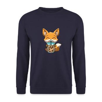 Kawaii Bubble Tea Fox Funny Boba Tea - Unisex Sweatshirt - navy - Front - Alina (178cm) & Michal (187cm)
