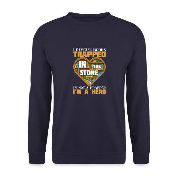 Lustige Bookaholic und Buchliebhaber Sprüche Gesch - Unisex Pullover - Navy - Vorne - Alina (178cm) & Michal (187cm)