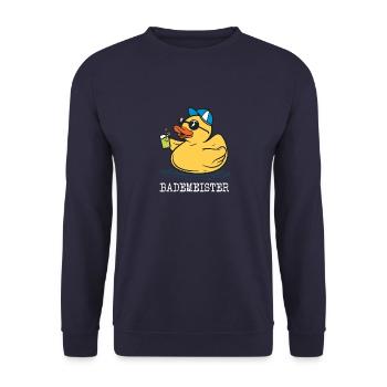 Bademeister coole Badeente mit Sonnenbrille - Unisex Pullover - Navy - Vorne - Alina (178cm) & Michal (187cm)
